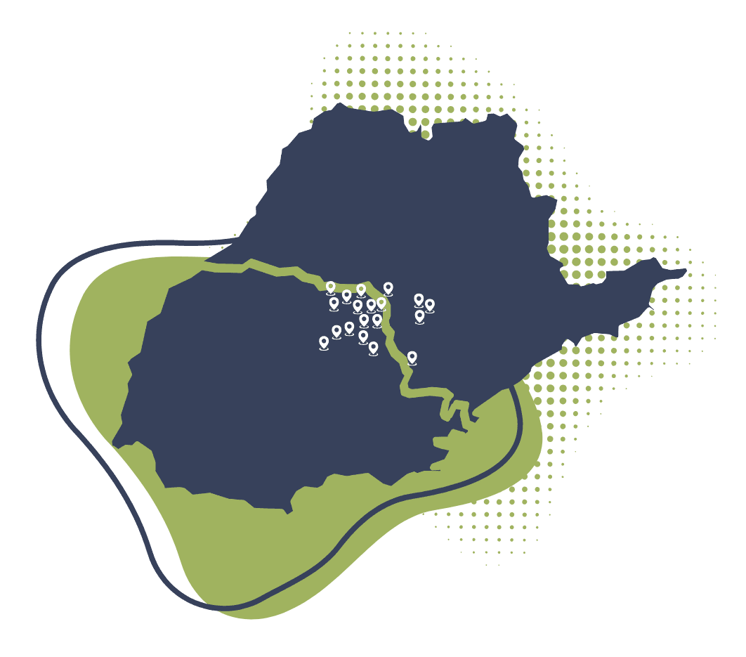 Mapa da rede Reciclômetro nos estados do Paraná e São Paulo